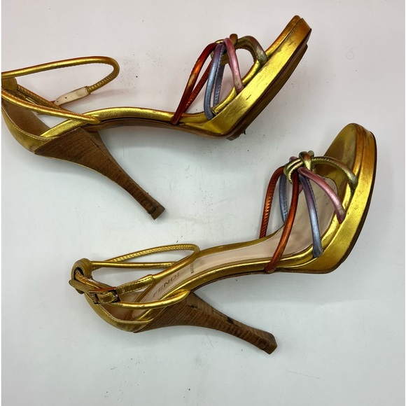 FENDI Vintage Open Toe Multi Colored Metallic Heels - Picture 9 of 13